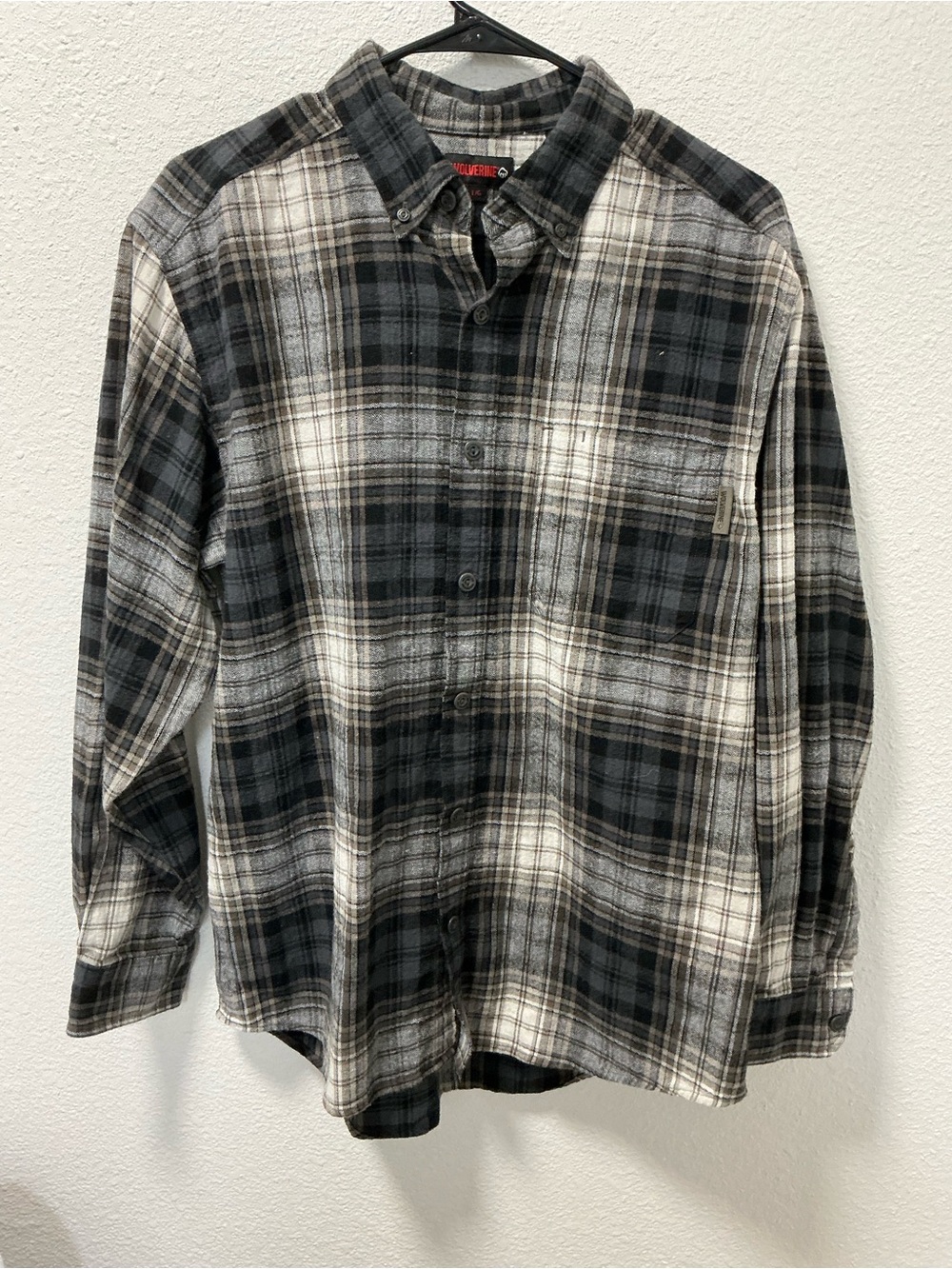 Wolverine men’s large heavyweight flannel Black & gray Plaid Button-Down Shirt